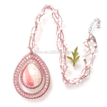 Hand Crochet Pink Natural Shell Drop Beaded Necklace